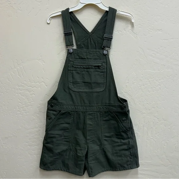 Patagonia Stand Up Short Overalls Women's Olive Green Denim Overalls Size Small - Picture 2 of 7